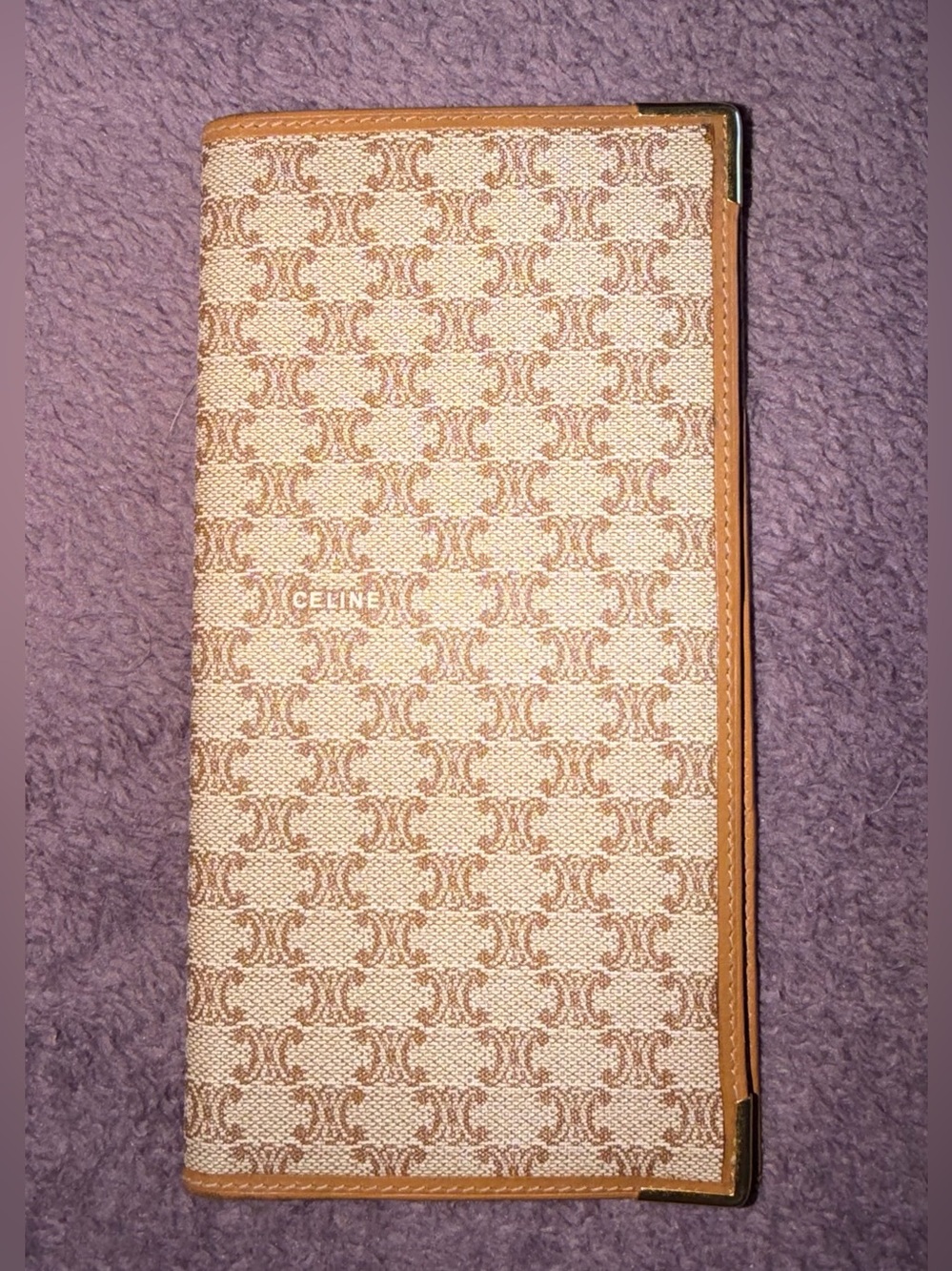 Celine 🤎 VINTAGE 2007 Triomphe Canvas Long Wallet with Tan Trim and Gold Corners